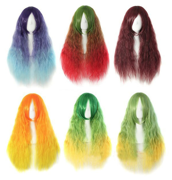 Colorful Girls' Wigs-- Long Curly and Fluffy Hair